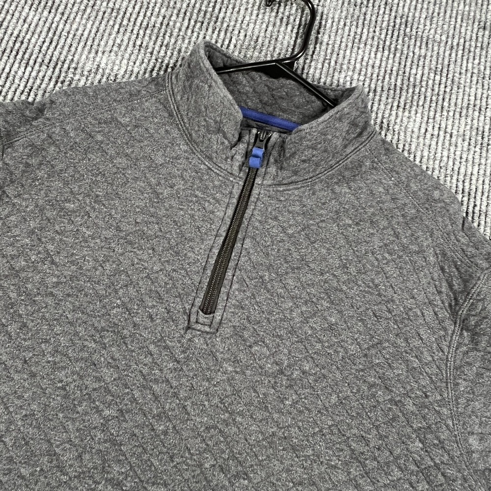 J.Crew Fleece Pullover Mens XL Extra Large Gray Long Sleeve Grid Waffle 1/4 Zip